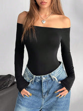 1pc Women's Brown Knit Off-Shoulder Bodysuit